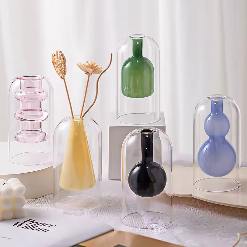Colorful Glass Vase Creative Flower Bottle Terrarium Hydroponic Systems Home Decoration Accessories
