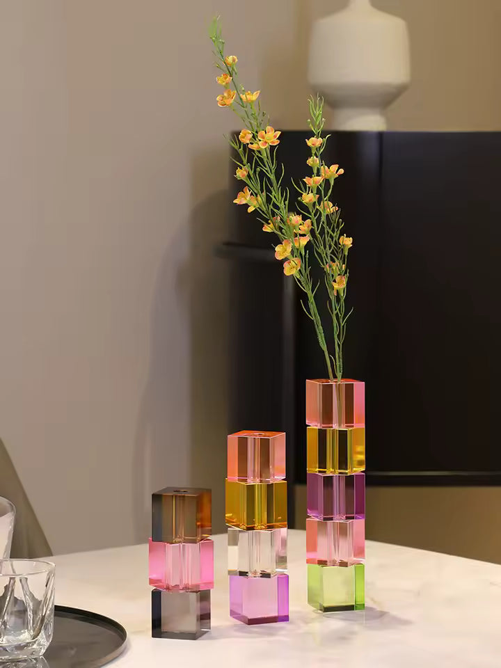 Modern Colored Crystal Glass Vase Transparent Bottle for Flower Plant Tabletop Ornaments Home Decor Accessories