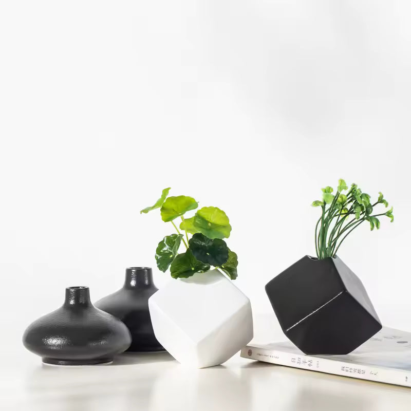 Chinese Ceramic Small Flower Vase Hydroponic Systems Black Zen Green Plant Container Home Decoration Accessories