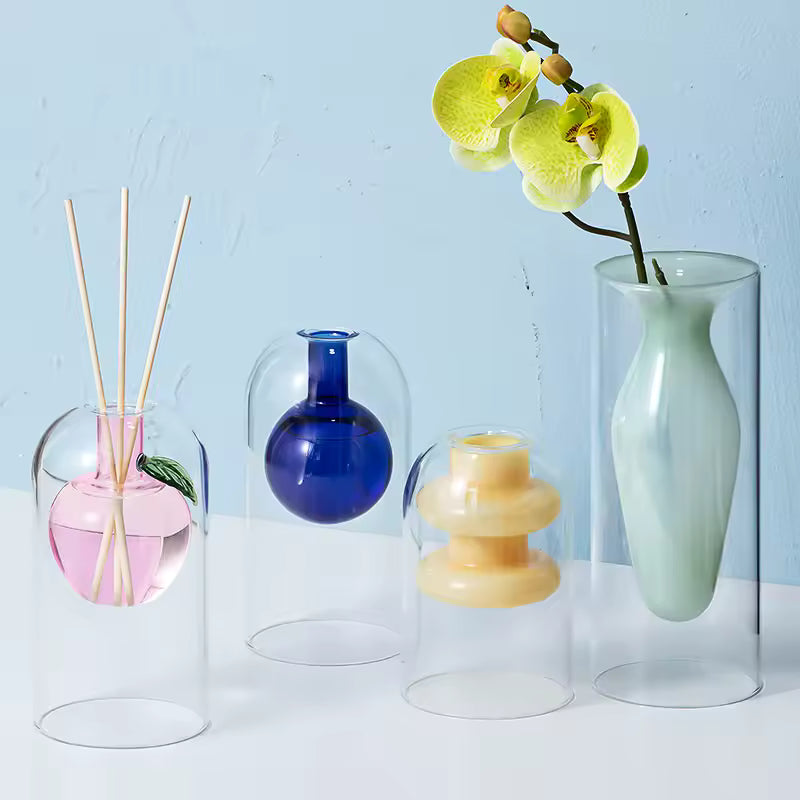 Creative Glass Vase Colorful High Borosilicate Glass Flower Bottle Terrarium Hydroponic Systems Home Decoration Accessories