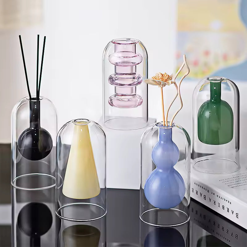Colorful Glass Vase Creative Flower Bottle Terrarium Hydroponic Systems Home Decoration Accessories
