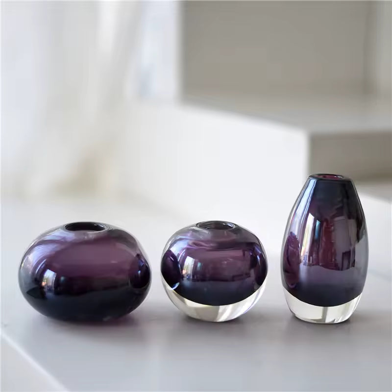European Purple Glass Vase Mini Flower Vases Hydroponic Systems Home Decoration Accessories