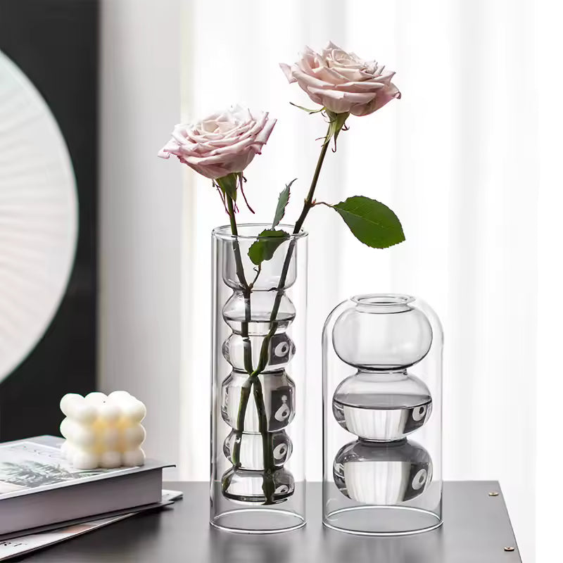 Modern Glass Vase Grey Hydroponic Flower Bottle Geometry Vase Planter Desktop Decoration Ornament Home Decor Accessories