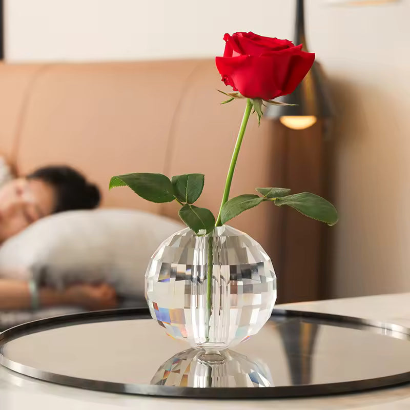 European Crystal Glass Vase Luxury Faceted Sphere Transparent Small Vases Hydroponic Systems Modern Home Decoration Accessory