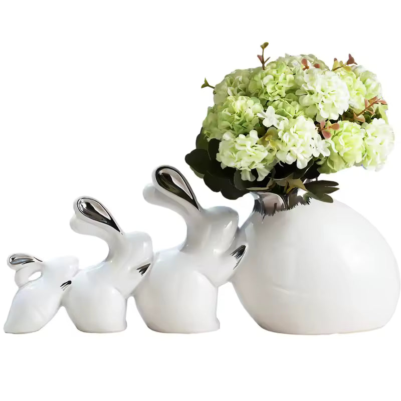 Modern Ceramic Rabbit Vase Ornament Nordic Decor Vases for Flowers Living Room Wedding Centerpieces Home Decoration