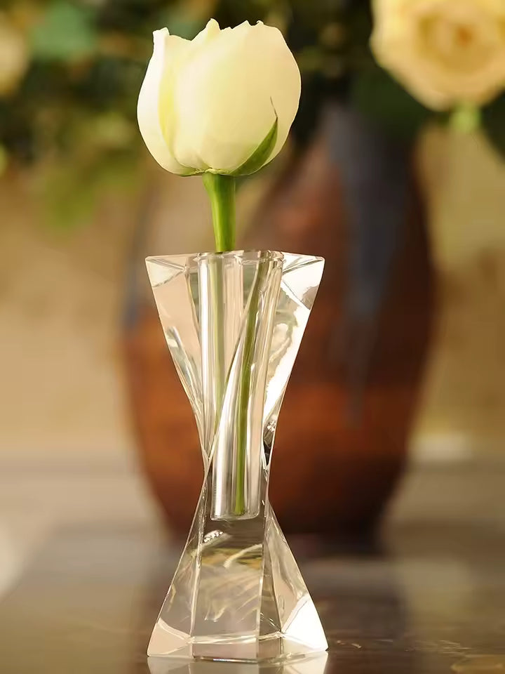 Crystal Small Flower Vase Ornaments Twisted Column Clear Glass Vases Table Decor Wedding Living Room Home Decoration Accessories