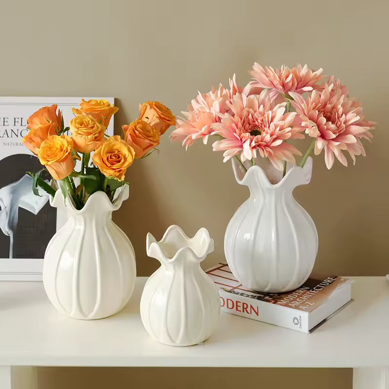 French Cream Style Ceramic Vase Ornament Hydroponic Fresh Flowers Terrarium Living Room Wedding Home Decoration Accessories
