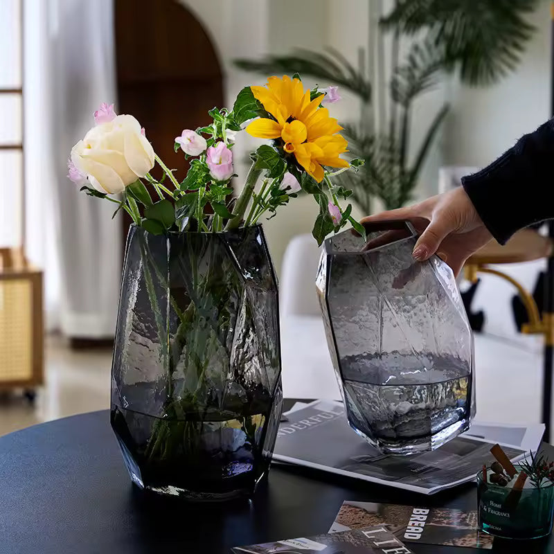 Light Luxury Glass Vase Irregular Geometric Design Hydroponic Fresh Flowers Pot Terrarium Home Decoration Accessories