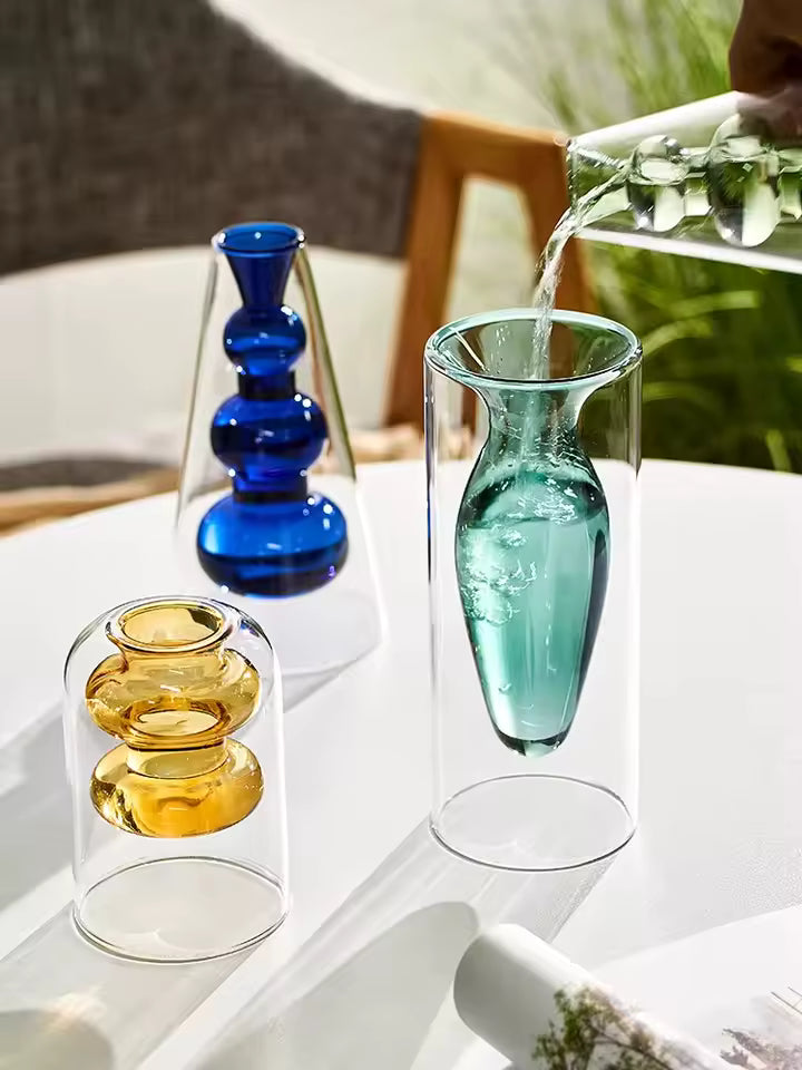 Modern Art Glass Vase Terrarium - Colorful Small Flower Pot Bottle Hydroponic Aesthetic Desk Accessory Cute Home Decor for Room