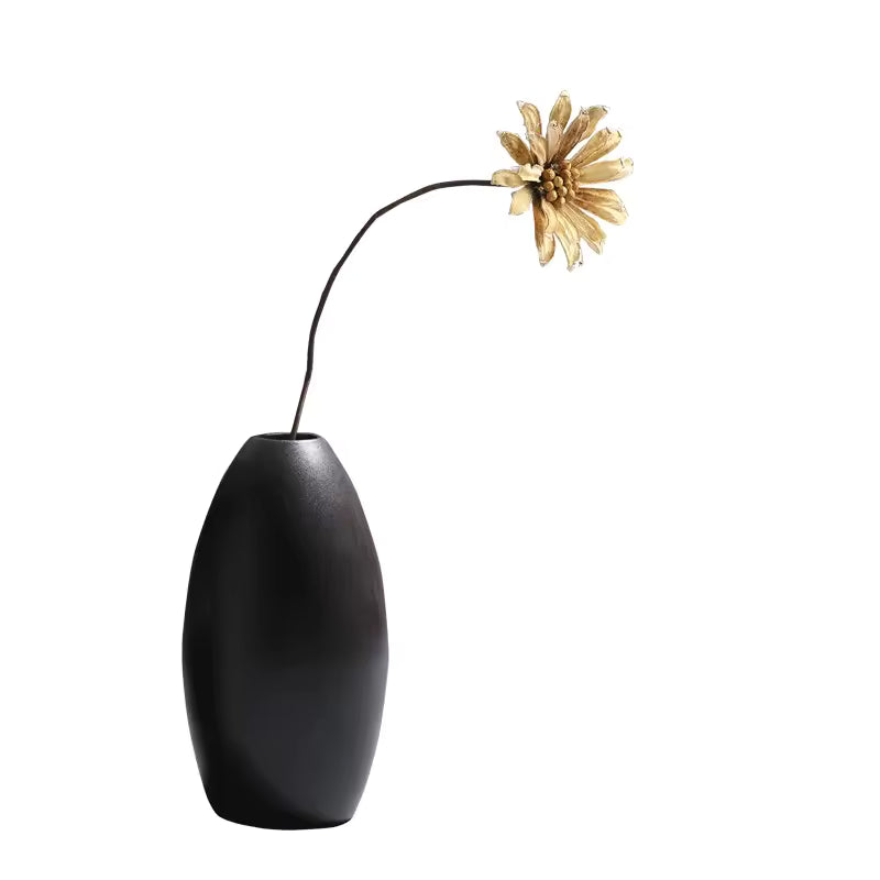 Black Frosted Ceramic Vase Jingdezhen Retro Mini Flower Pot Living Room Home Decoration Accessories