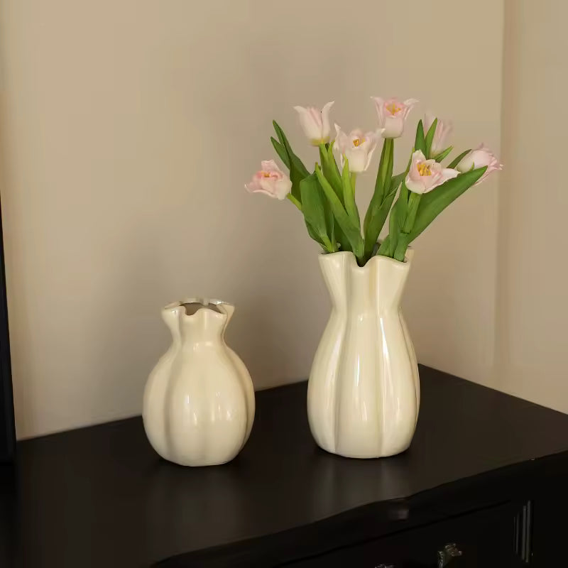 Nordic Cream Style Ceramic Vase Hydroponic Systems Fresh Flowers Pot Terrarium Home Decoration Accessories