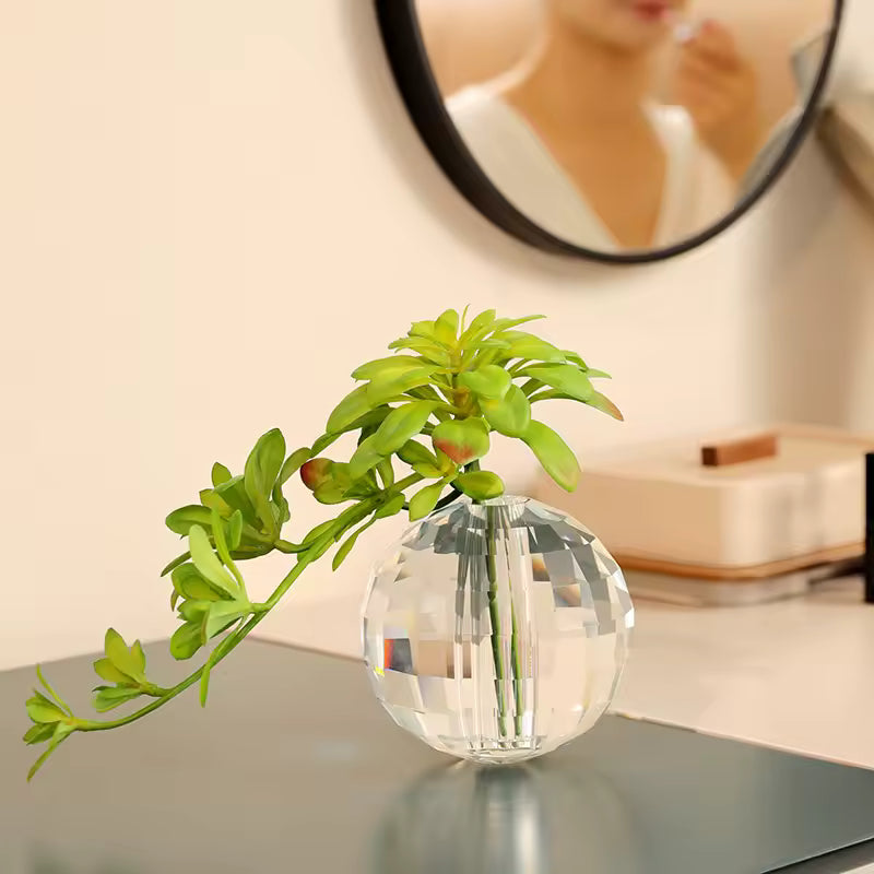 European Crystal Glass Vase Luxury Faceted Sphere Transparent Small Vases Hydroponic Systems Modern Home Decoration Accessory