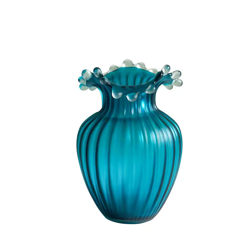 New Modern Nordic Water Splash Mouth Blue Glass Vase Hydroponic Flower Planter Dining Table Home Decoration Ornaments