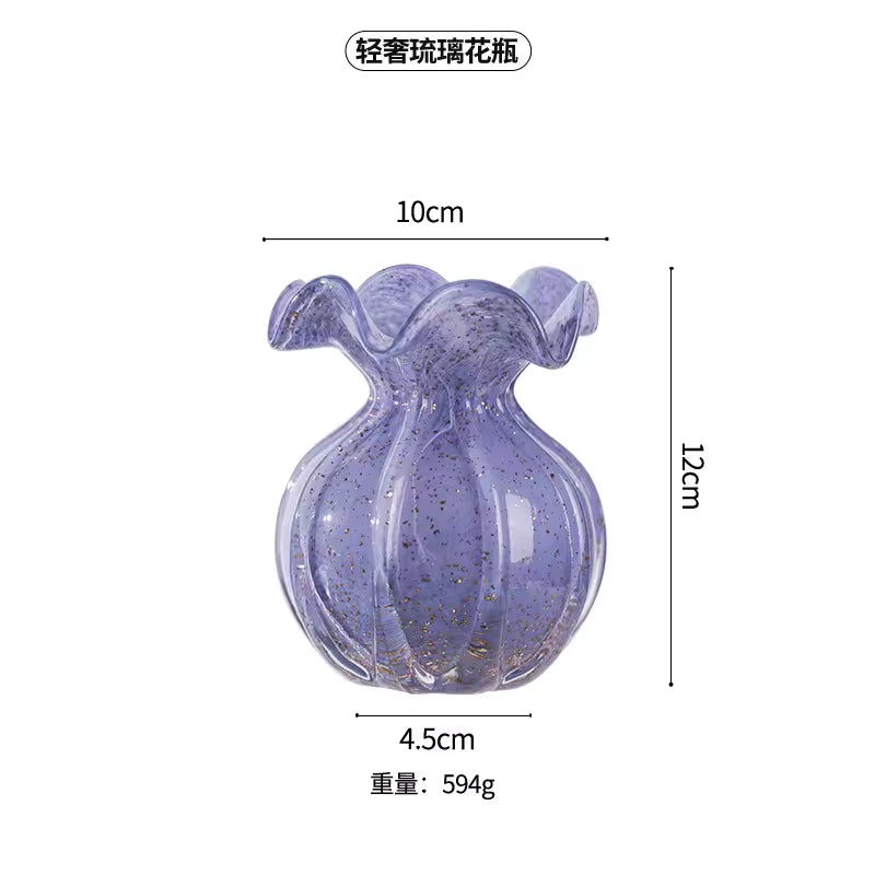 Colored Glaze Vase European Minimalist Floral Edge Glass Hydroponic Fresh Flowers Pot Home Decoration Accessories