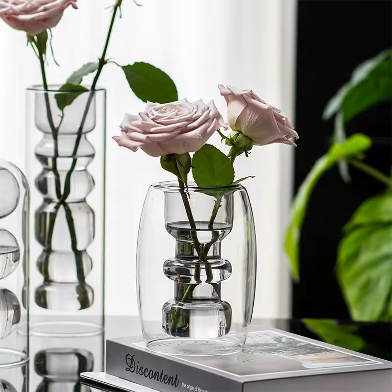 Modern Glass Vase Grey Hydroponic Flower Bottle Geometry Vase Planter Desktop Decoration Ornament Home Decor Accessories