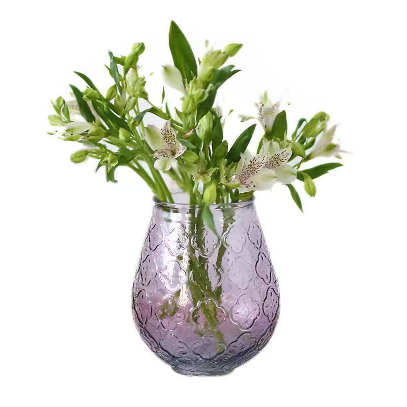 Romantic Purple Triangular Relief Glass Vase Hydroponic Systems Retro Flower Bottle Ornament Home Decoration Accessories
