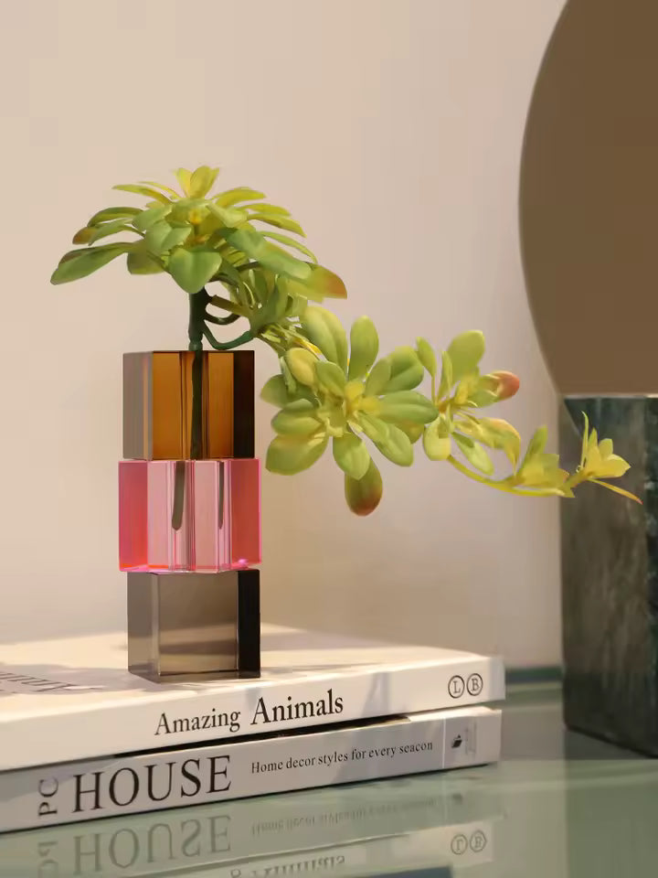Modern Colored Crystal Glass Vase Transparent Bottle for Flower Plant Tabletop Ornaments Home Decor Accessories