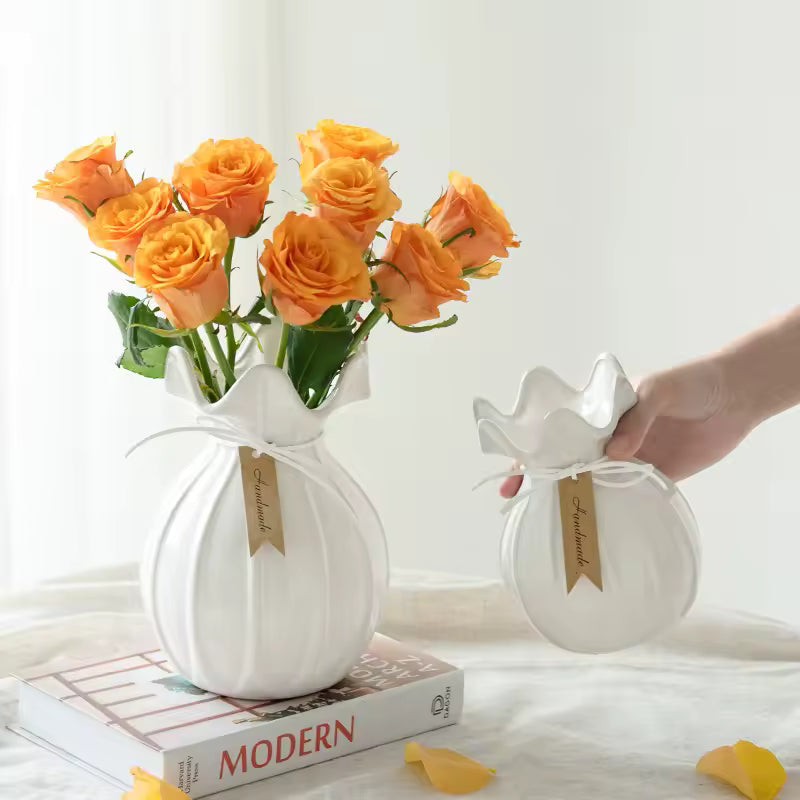 French Cream Style Ceramic Vase Ornament Hydroponic Fresh Flowers Terrarium Living Room Wedding Home Decoration Accessories