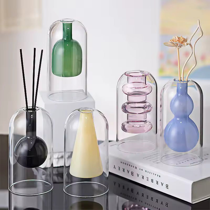 Colorful Glass Vase Creative Flower Bottle Terrarium Hydroponic Systems Home Decoration Accessories