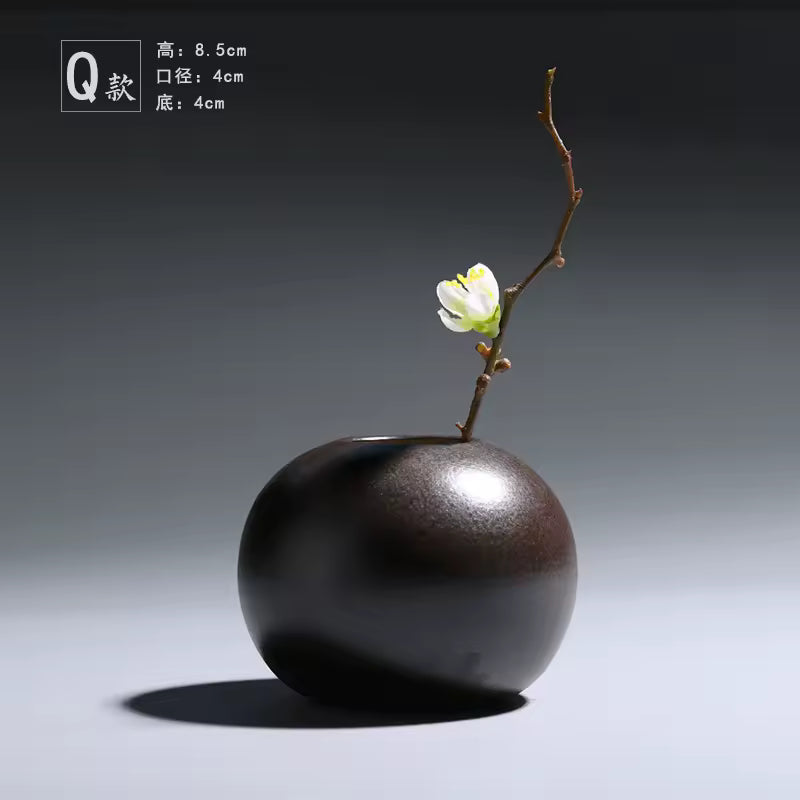 Black Frosted Ceramic Vase Jingdezhen Retro Mini Flower Pot Living Room Home Decoration Accessories