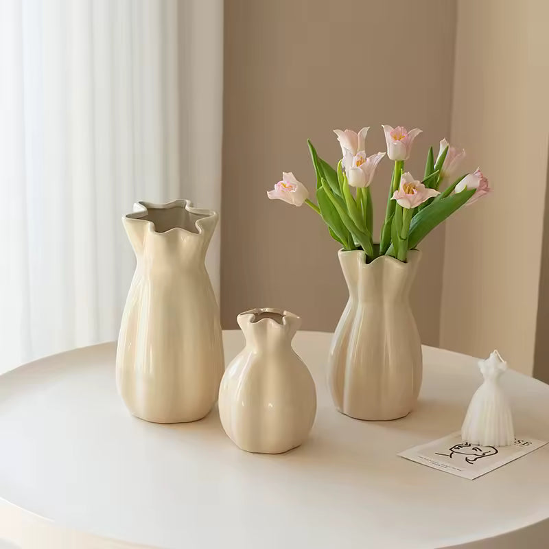 Nordic Cream Style Ceramic Vase Hydroponic Systems Fresh Flowers Pot Terrarium Home Decoration Accessories