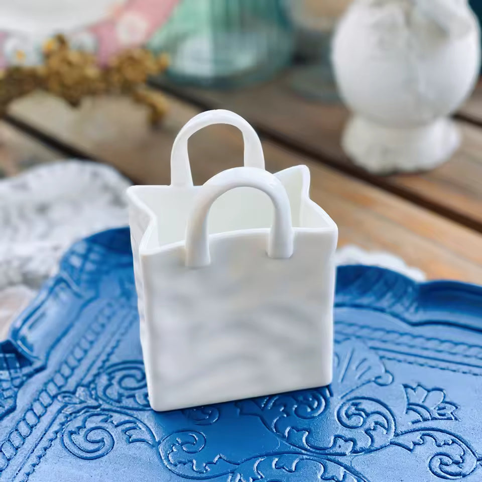 Bone China Gold Handle Mini Vase Handbag Vases Spoon Storage Ornament Living Room Home Decoration Accessories