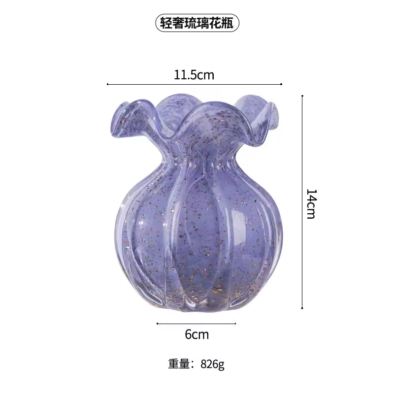 Colored Glaze Vase European Minimalist Floral Edge Glass Hydroponic Fresh Flowers Pot Home Decoration Accessories