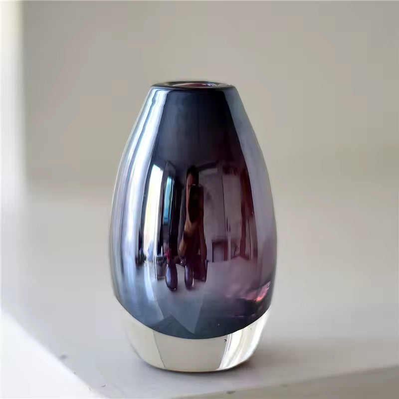 European Purple Glass Vase Mini Flower Vases Hydroponic Systems Home Decoration Accessories