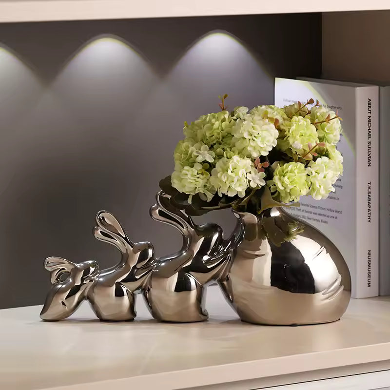 Modern Ceramic Rabbit Vase Ornament Nordic Decor Vases for Flowers Living Room Wedding Centerpieces Home Decoration