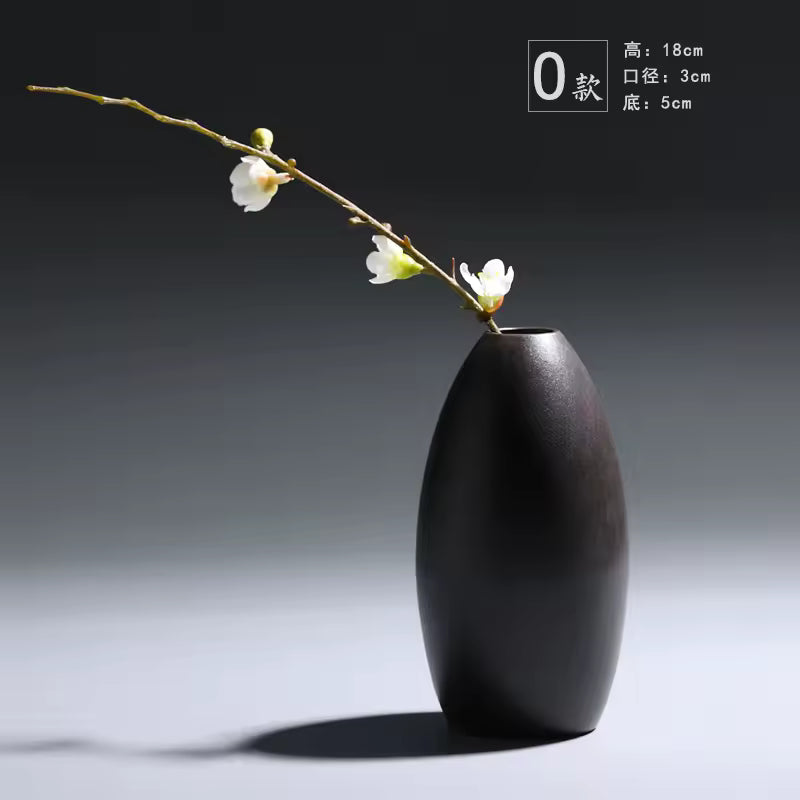 Black Frosted Ceramic Vase Jingdezhen Retro Mini Flower Pot Living Room Home Decoration Accessories