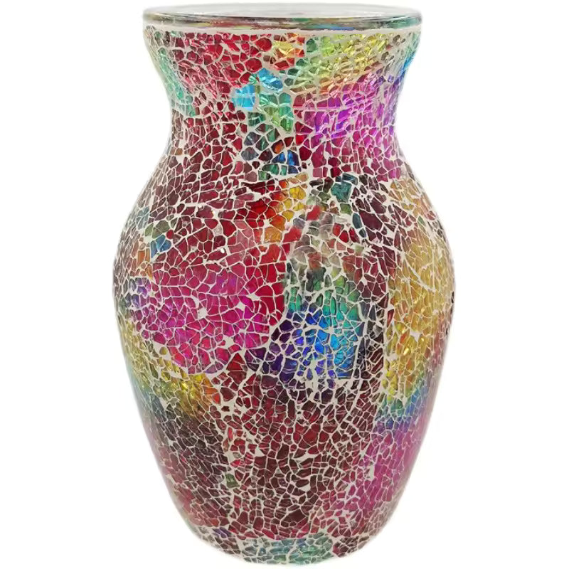 European Colorful Bohemian Mosaic Glass Vase Hydroponic Systems Flower Pot Wedding Living Room Home Decoration Accessories