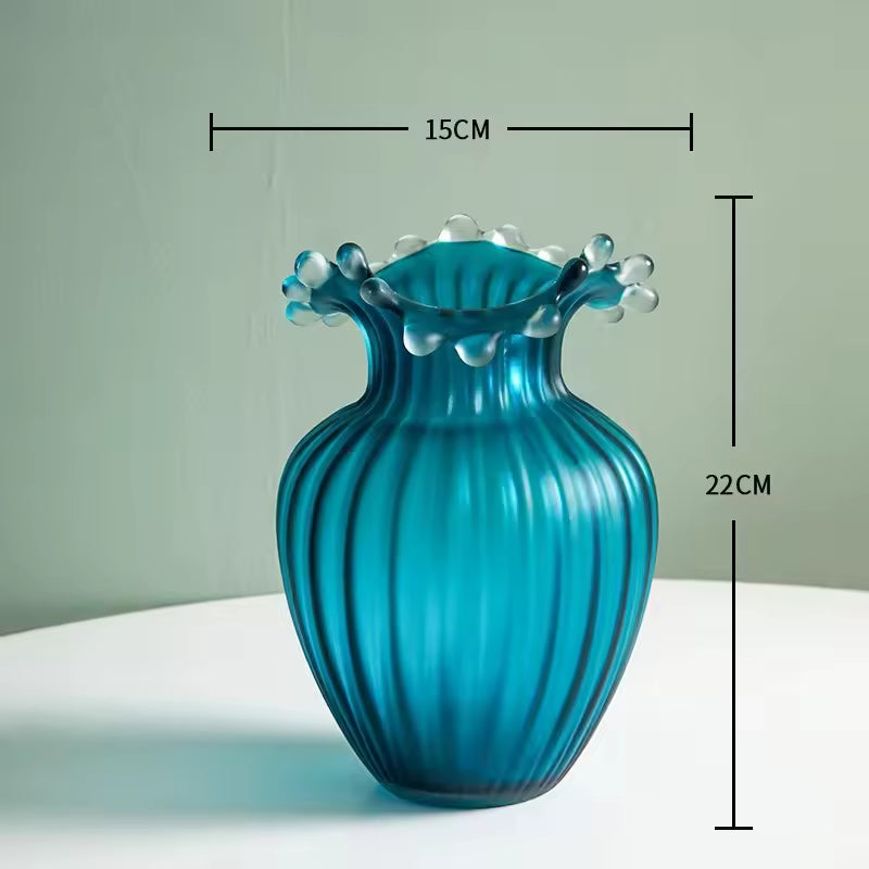 New Modern Nordic Water Splash Mouth Blue Glass Vase Hydroponic Flower Planter Dining Table Home Decoration Ornaments