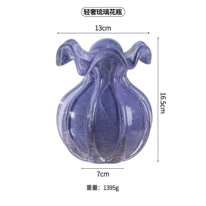 Colored Glaze Vase European Minimalist Floral Edge Glass Hydroponic Fresh Flowers Pot Home Decoration Accessories