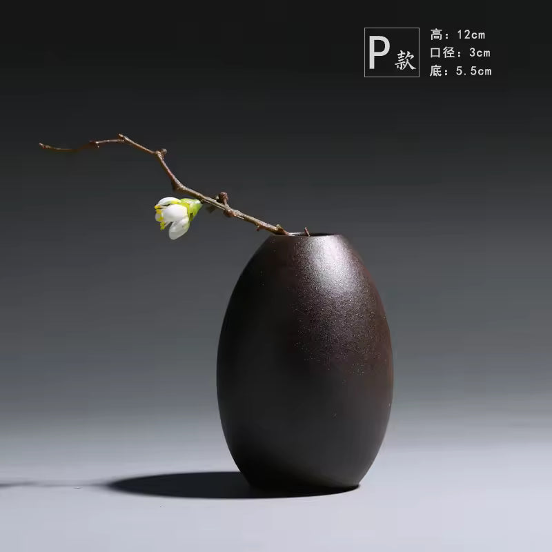 Black Frosted Ceramic Vase Jingdezhen Retro Mini Flower Pot Living Room Home Decoration Accessories