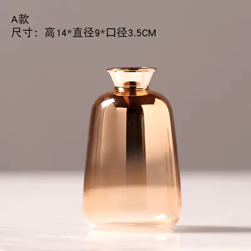 European Electroplate Gold Glass Vase Mini Small Flower Bottle Hydroponic Systems Terrarium Wedding Home Decor Accessories