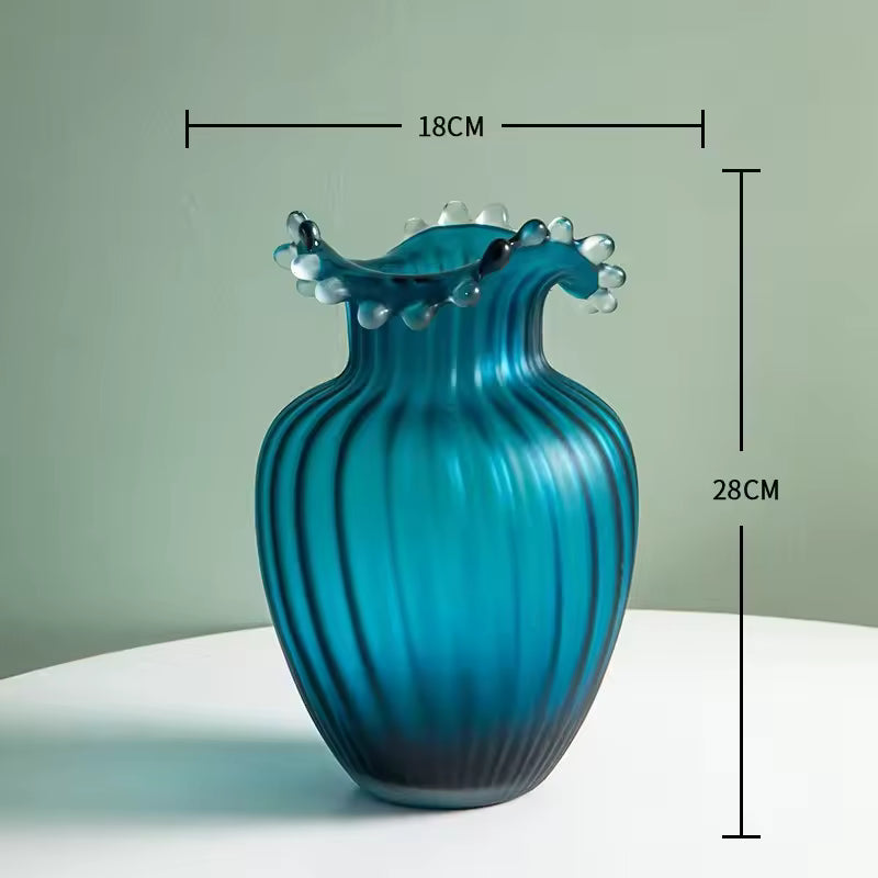 New Modern Nordic Water Splash Mouth Blue Glass Vase Hydroponic Flower Planter Dining Table Home Decoration Ornaments