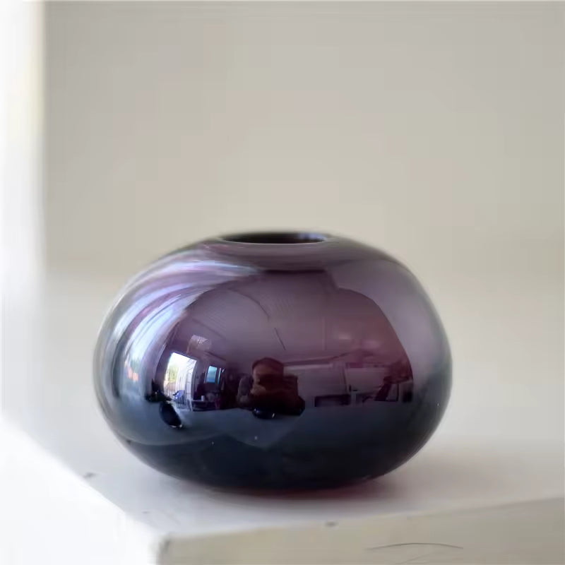 European Purple Glass Vase Mini Flower Vases Hydroponic Systems Home Decoration Accessories